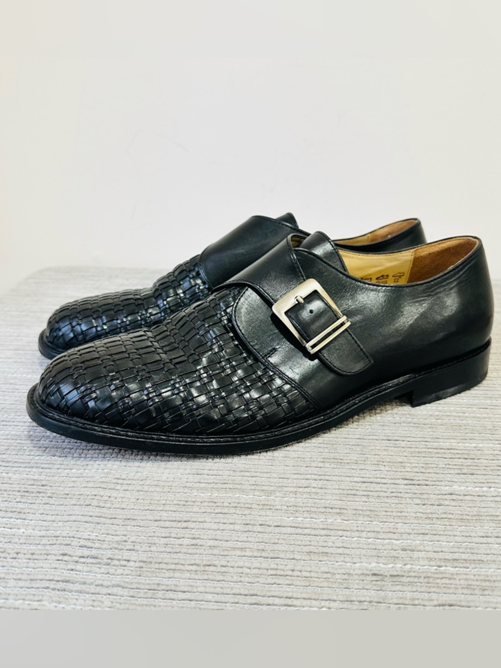 Vintage Salamander Men’s Black Leather Woven Monk Strap Shoes - Size 11